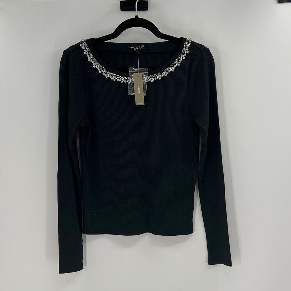 J. Crew Women's Vintage rib boatneck T-shirt with embellishments - Black - M NWT